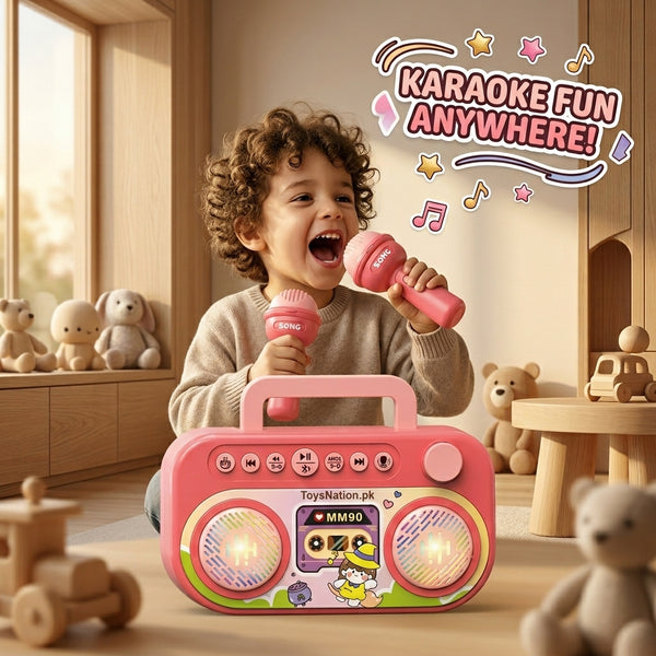 MM90 Kids Karaoke Boombox | Portable Karaoke Machine with 2 Microphones & LED Speaker for Kids