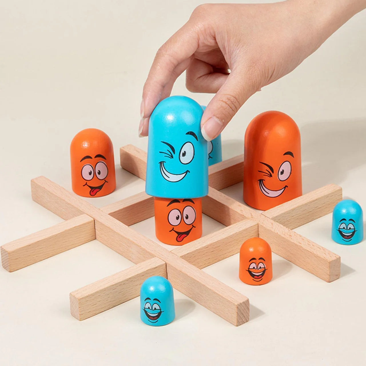 Wooden Emoji Tic Tac Toe Tache Board Game Main image