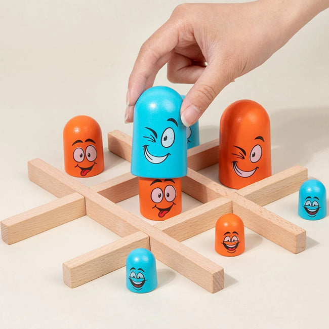 Wooden Emoji Tic Tac Toe Tache Board Game Hover Image