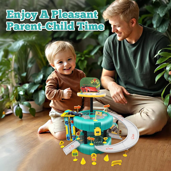 Car Track Racing Set - Multi-Level Parking Ramp Toy