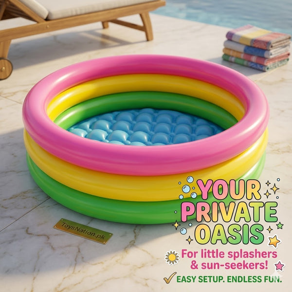 3-Ring Inflatable Kids Swimming Pool | Rainbow Splash Pool for Toddlers & Children