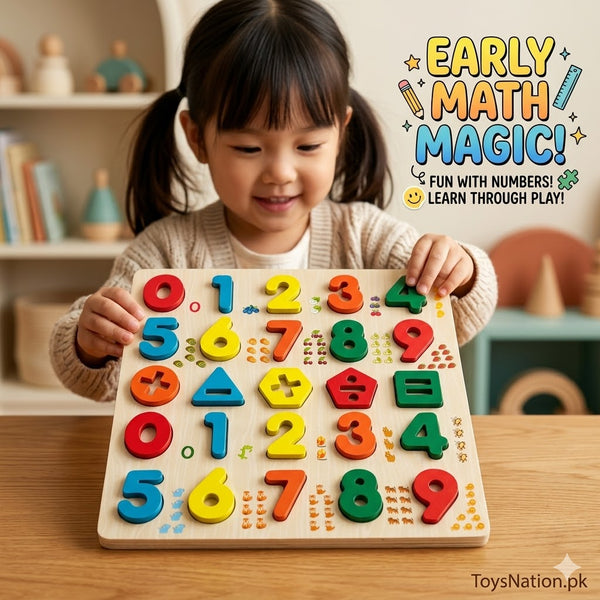 123 Wooden Number & Shape Puzzle Board – Count & Learn Educational Math Toy for Toddlers