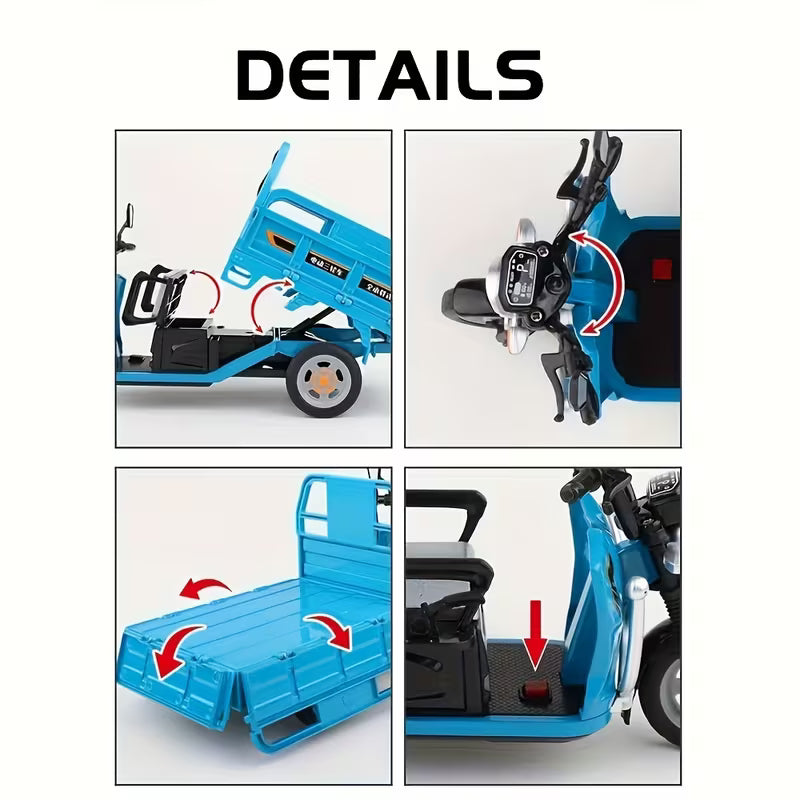 1:12 Scale Diecast Tricycle Cargo Truck - Detailed Model Vehicle
