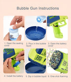 132-Hole Rechargeable Bubble Gun - Rocket Design with LED Lights & Colorful Bubbles
