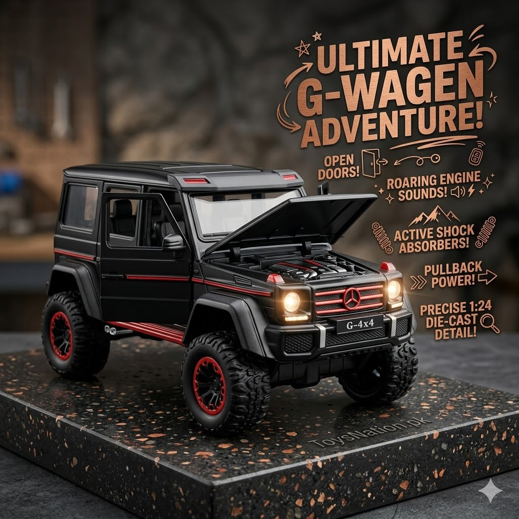 1:24 Mercedes G63 AMG Off-Road Beast Diecast Model Car | LED Lights, Engine Sound & Opening Doors Scale Model