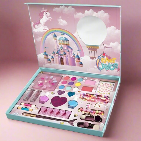 Girls Pretend Play Makeup Kit - Eye Shadow, Nail Polish & Beaded Accessories Set