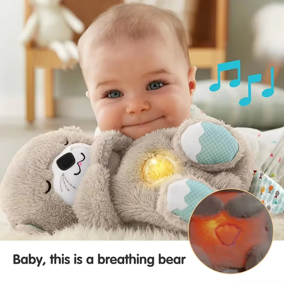 Breathing Bear Plush Toy - Soothing Sleep Companion with Music, Light & Motion