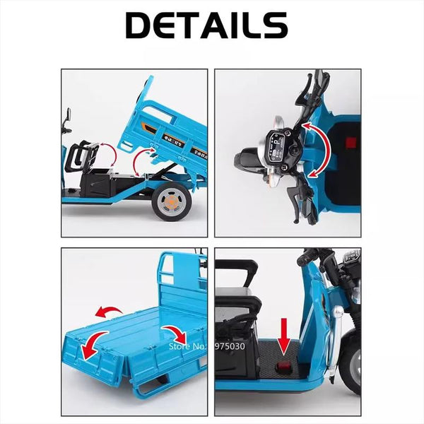 1:12 Scale Diecast Tricycle Cargo Truck - Detailed Model Vehicle