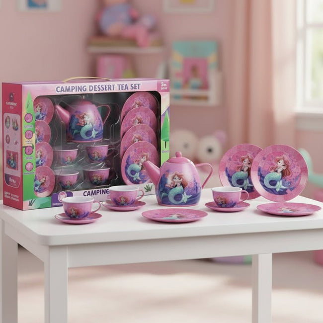 14-Piece Princess Metal Tea Set - Pretend Play Tea Party Set for Kids Hover Image