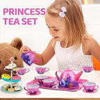14-Piece Princess Metal Tea Set - Pretend Play Tea Party Set for Kids