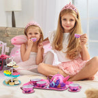14-Piece Princess Metal Tea Set - Pretend Play Tea Party Set for Kids