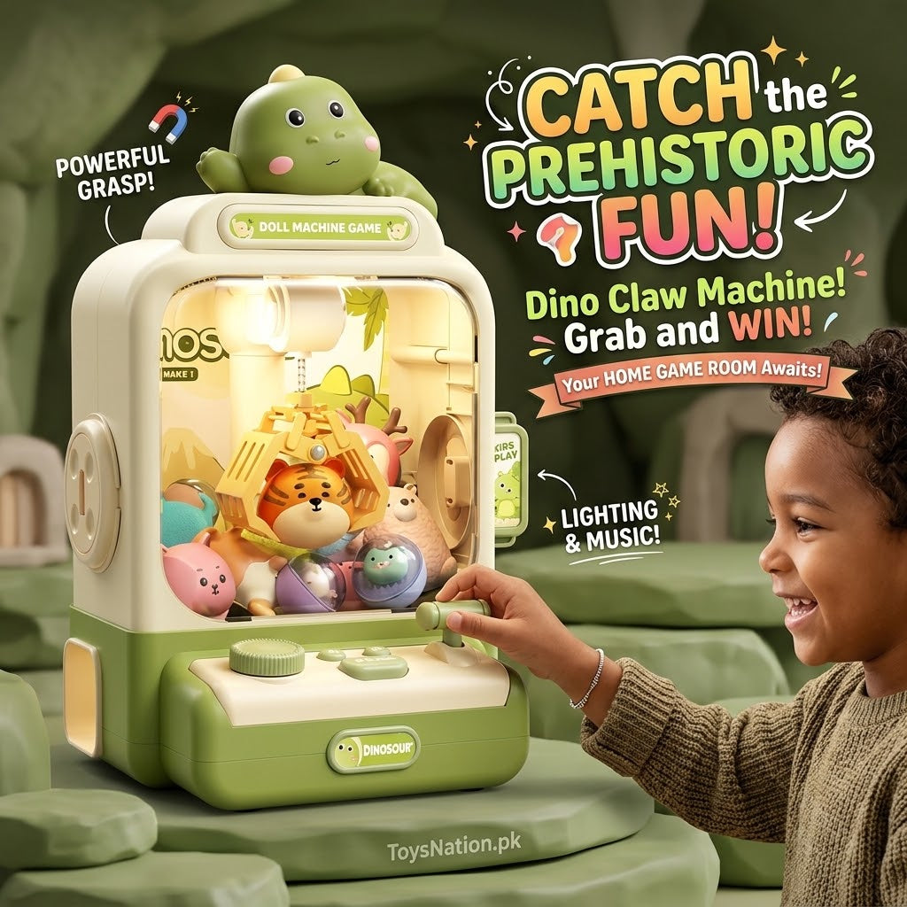 Kids’ Dinosaur Mini Claw Machine with Music, Lights & Toy Prizes