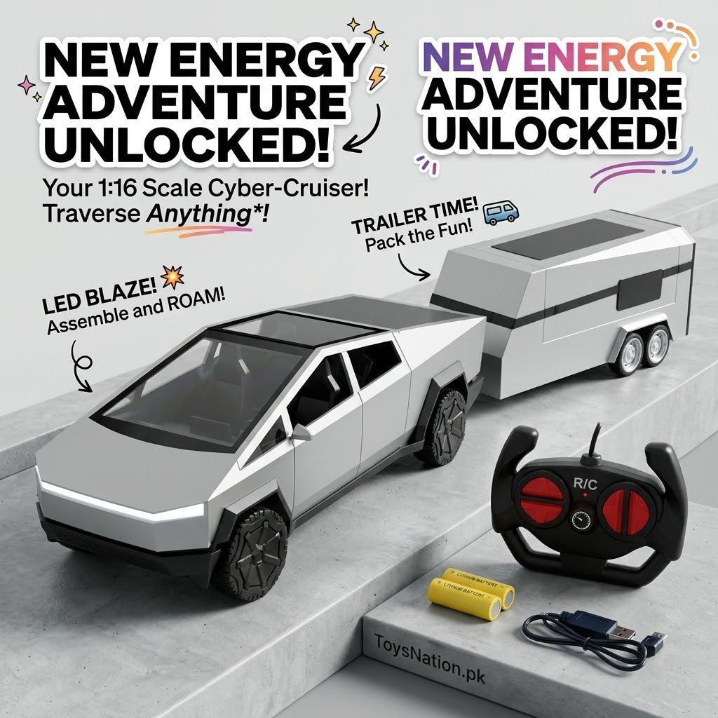 1:16 Scale Cyber-Style Remote Control Pickup Truck with Detachable Trailer