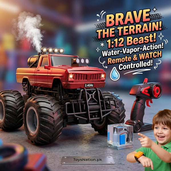 1:12 Scale 4WD Remote Control Monster Truck with Steam Exhaust & LED Lights