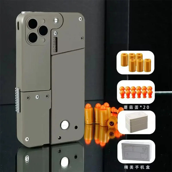 Foldable Mobile Phone Soft Bullet Gun Toy - Shell Ejection Blaster for Kids
