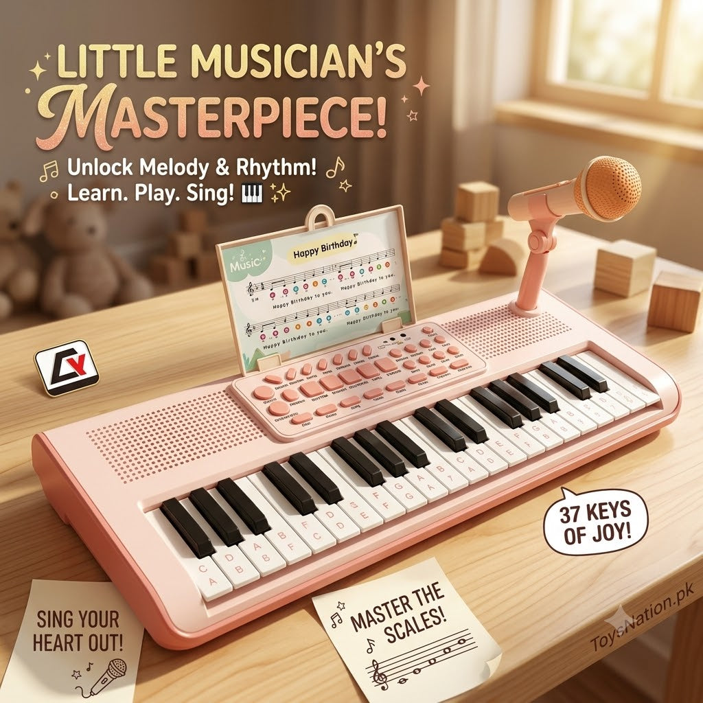 Kids' 37-Key Electronic Piano Keyboard with Microphone – Songs & Sounds