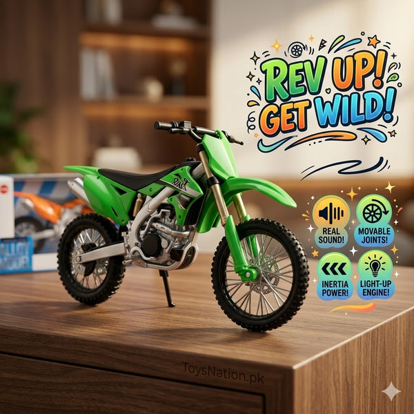 1:18 Scale Diecast Dirt Bike Model Set – KTM SX & Kawasaki KX (Orange & Green)
