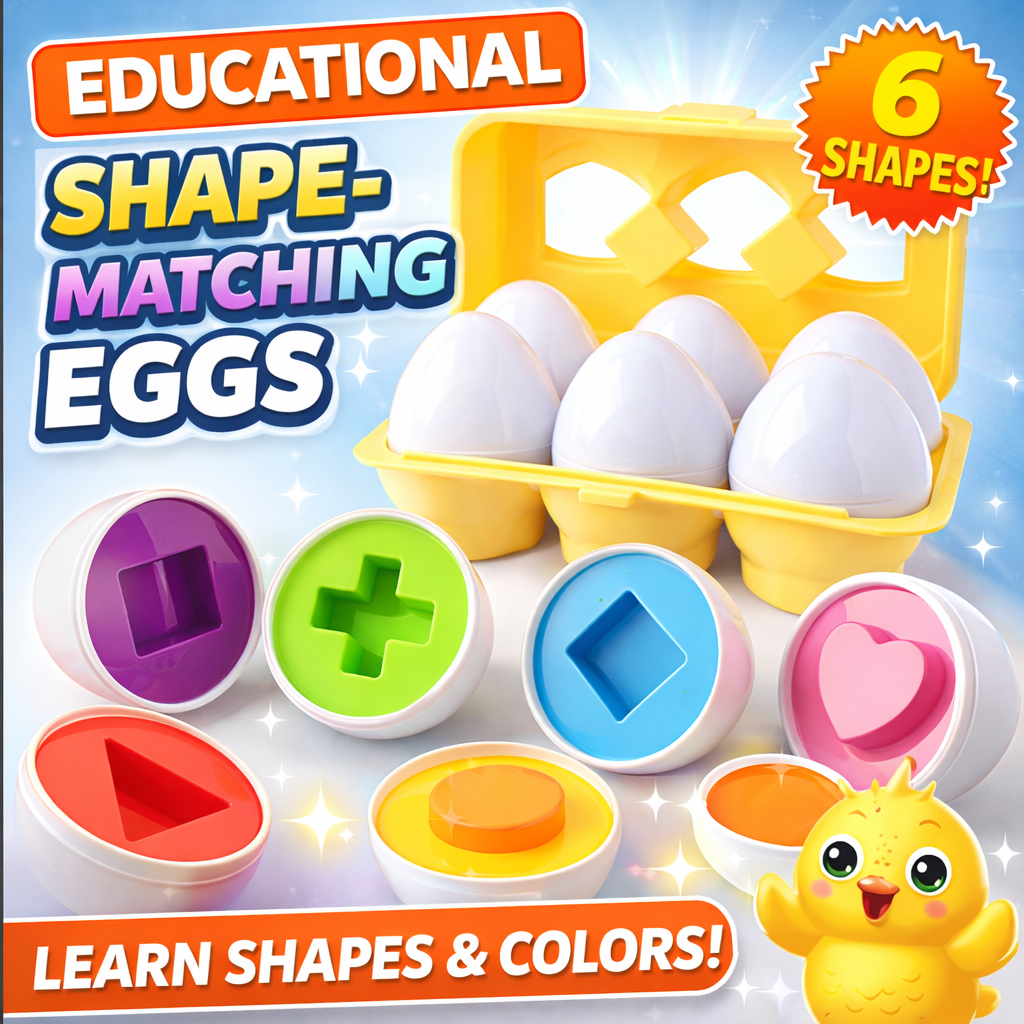 Educational Shape Matching Eggs – 6 Shapes Learning Set for Toddlers