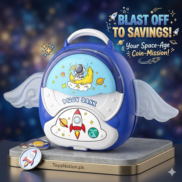 Space-Themed Piggy Bank with Wings - Kids Money Saving Backpack Style