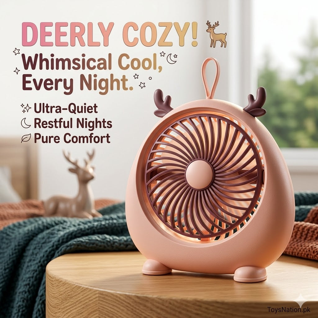 Chill Out Deer Portable USB Mini Fan – Cute Cartoon Desktop Fan for Kids