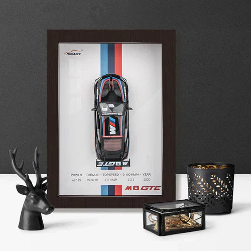 1:32 Scale BMW M8 GTE Die-Cast Model - Racing Car with 3D Wooden Frame Display