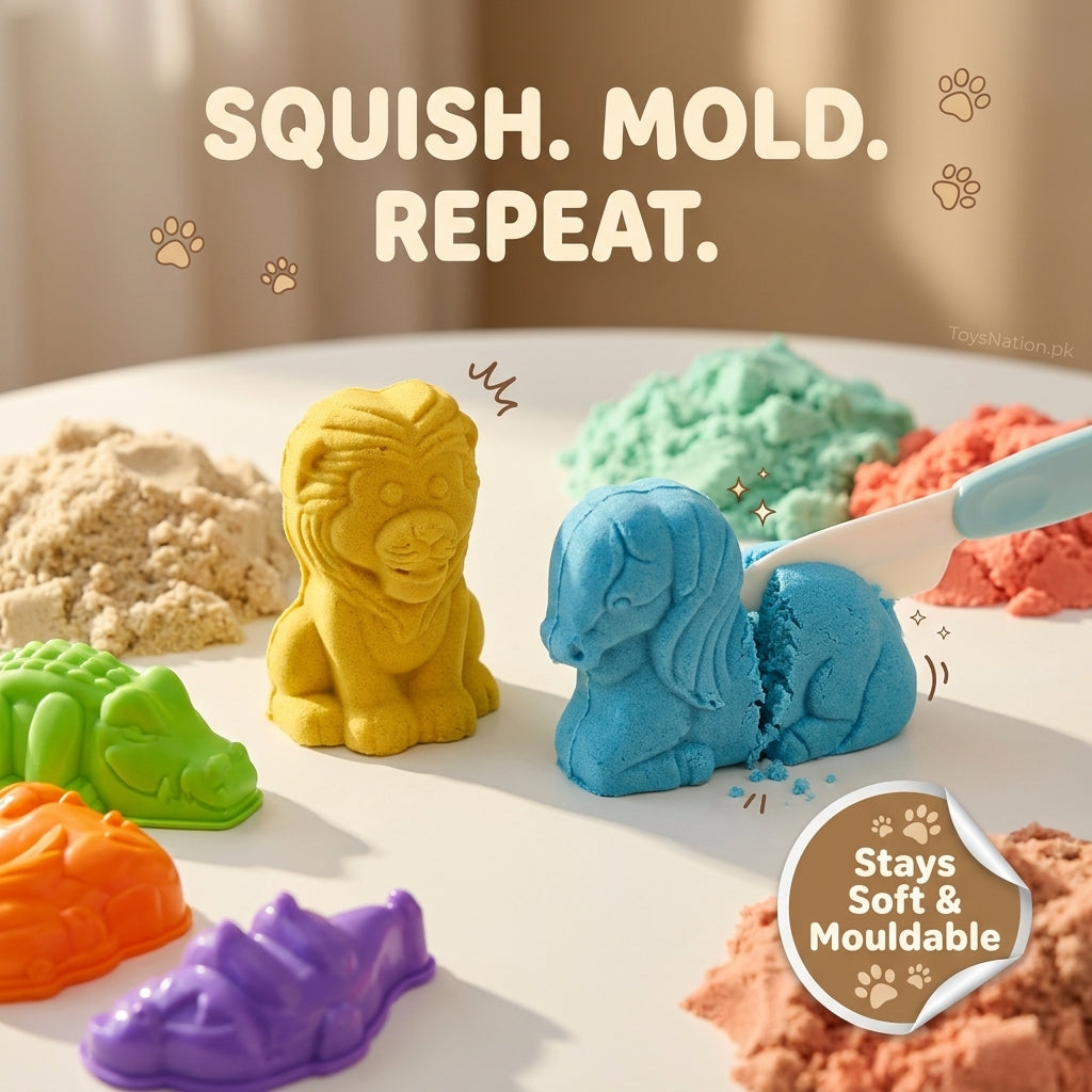 Soft sensory play sand zoo animal molds - squishy moldable sand for kids - ToysNation.pk Main image