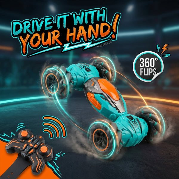 Hand gesture controlled stunt car doing 360 flips with watch controller - ToysNation.pk