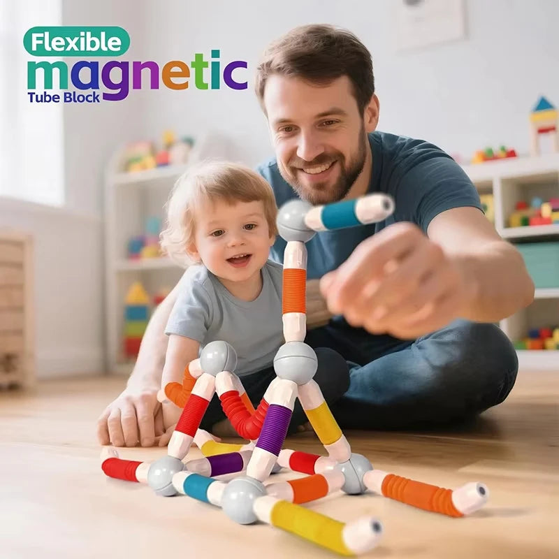 Flexible Construction Building Set for Kids – Colorful Creative Assembly Toy - 58 Piece