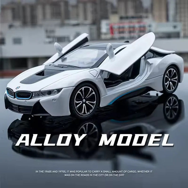1:22 Scale BMW i8 Die-Cast Model - Alloy Sports Car with Light & Sound Hover Image
