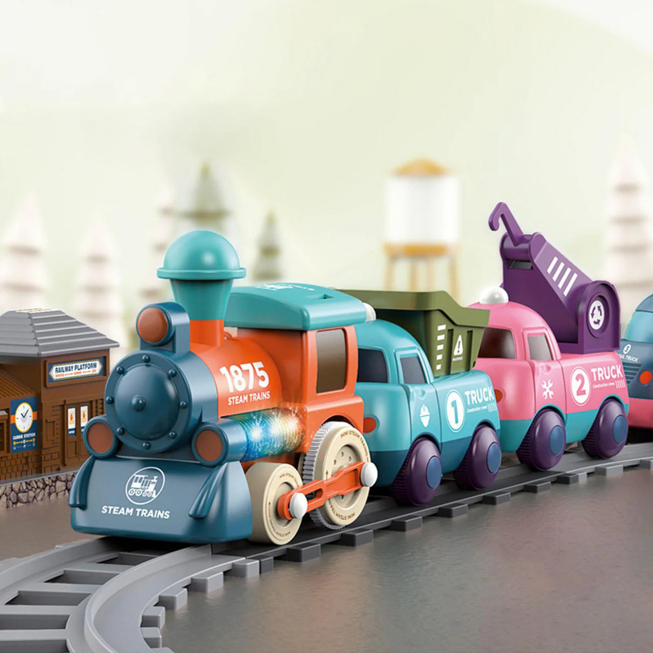17-Piece Electric Train Track Set - Locomotive & Engineering Vehicles for Kids Secondary image