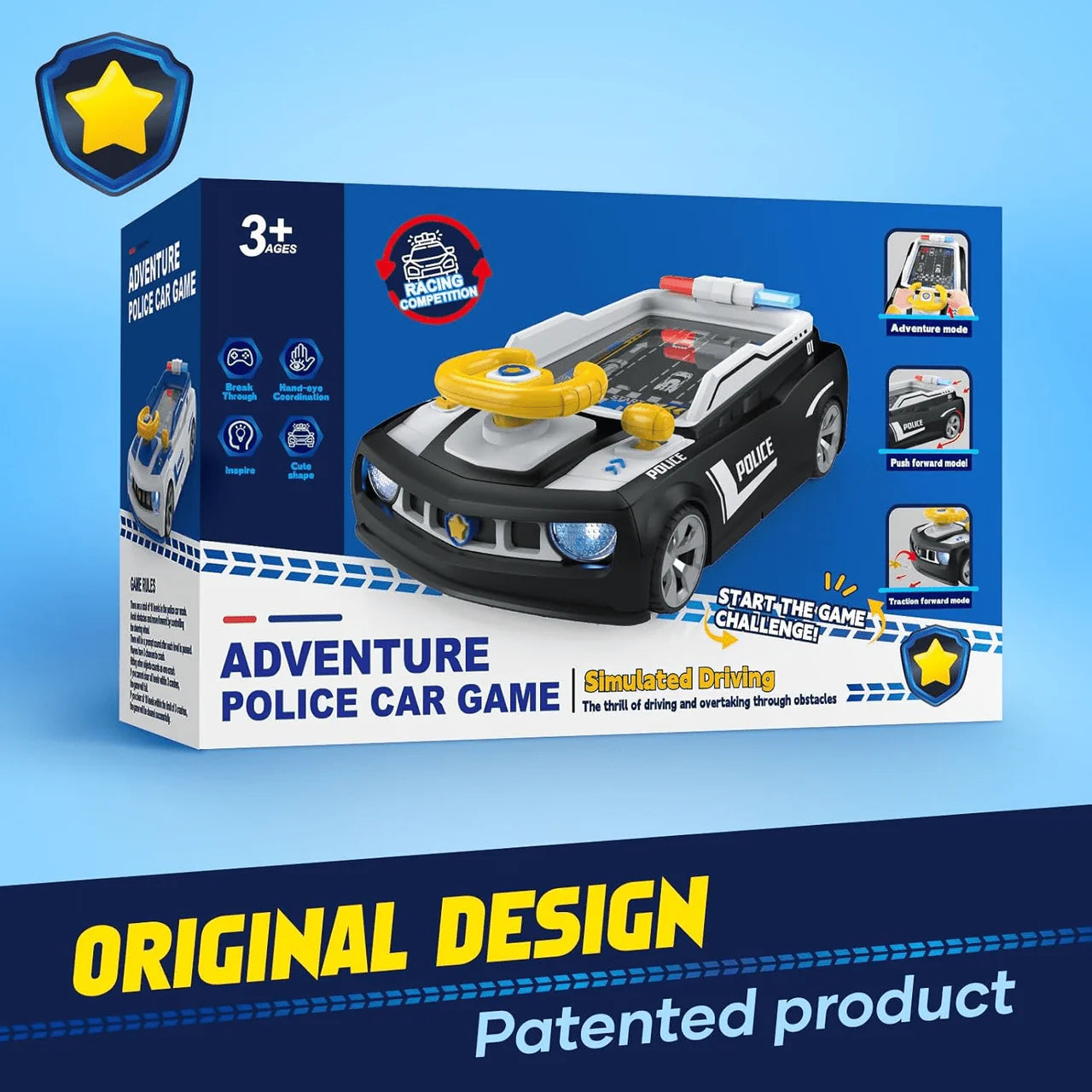 Police Car Steering Wheel Toy - Interactive Driving Game with Lights & Sounds