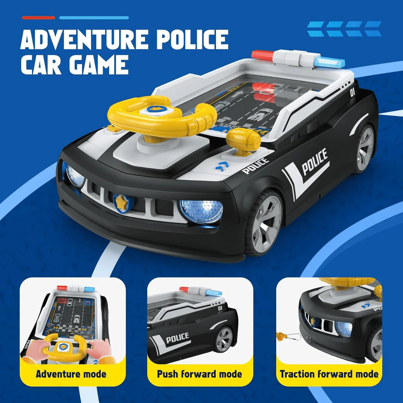 Police Car Steering Wheel Toy - Interactive Driving Game with Lights & Sounds