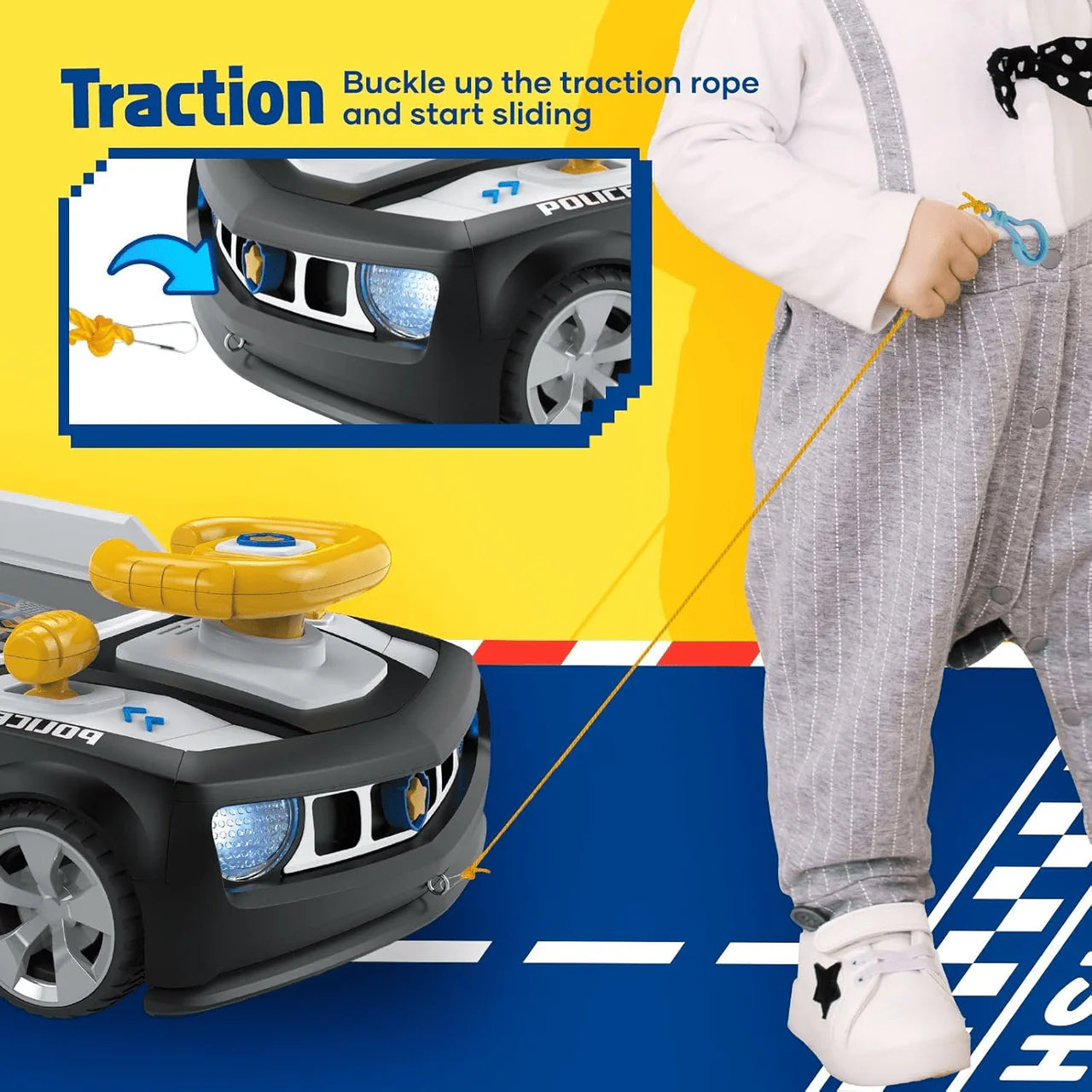 Police Car Steering Wheel Toy - Interactive Driving Game with Lights & Sounds