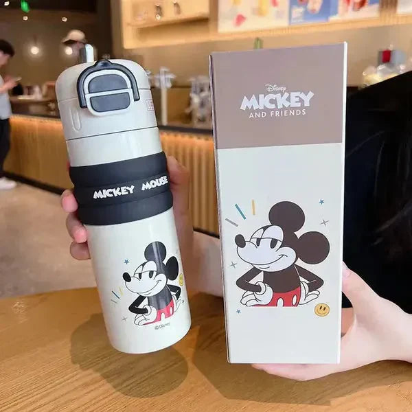 Cartoon Character Kids Water Bottle With Straw Strap