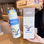 Cartoon Character Kids Water Bottle With Straw Strap