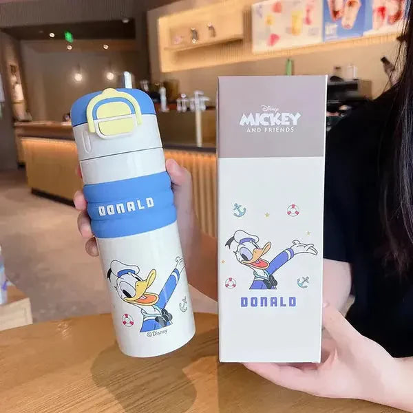 Cartoon Character Kids Water Bottle With Straw Strap