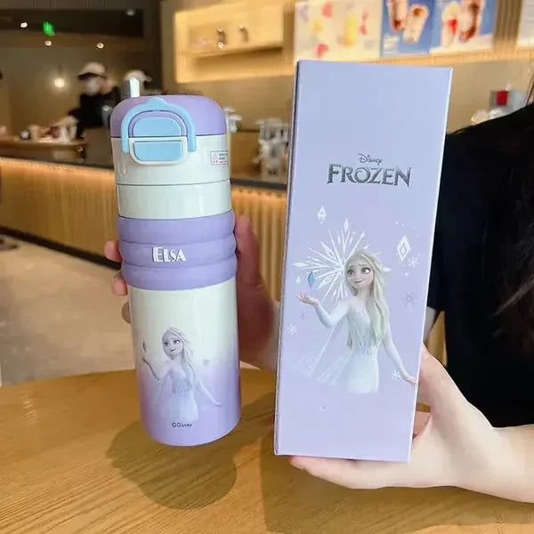 Cartoon Character Kids Water Bottle With Straw Strap