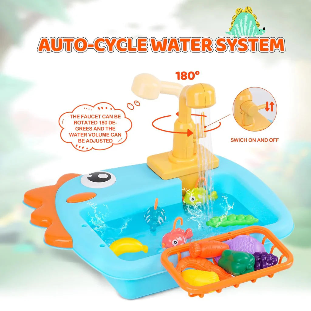 Dinosaur Kitchen Sink Playset - 2-in-1 Fishing Toy with Water Circulation