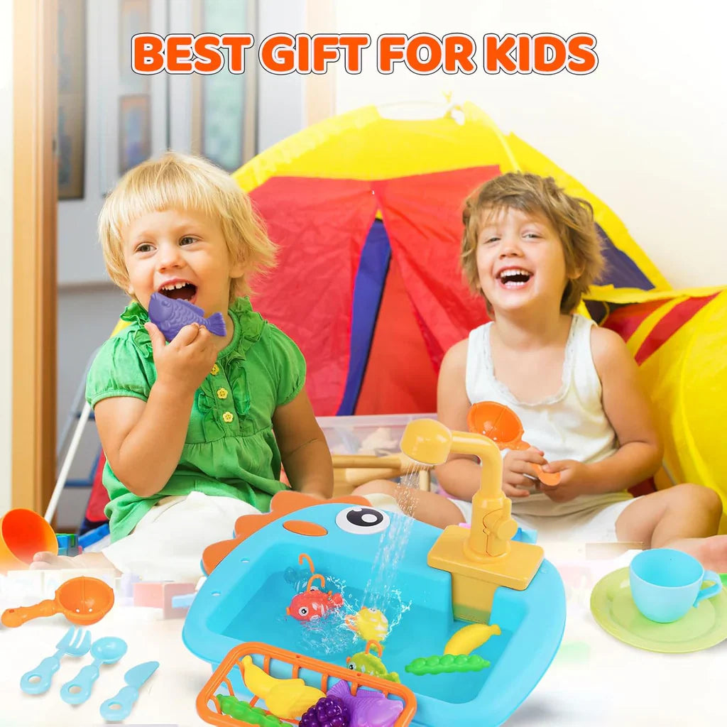 Dinosaur Kitchen Sink Playset - 2-in-1 Fishing Toy with Water Circulation