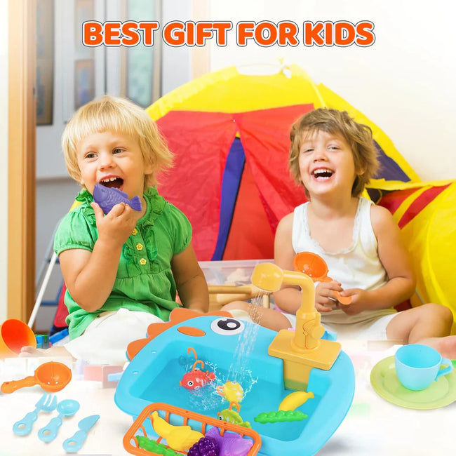 Dinosaur Kitchen Sink Playset - 2-in-1 Fishing Toy with Water Circulation Hover Image