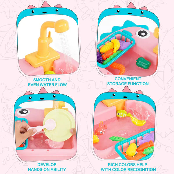 Dinosaur Kitchen Sink Playset - 2-in-1 Fishing Toy with Water Circulation