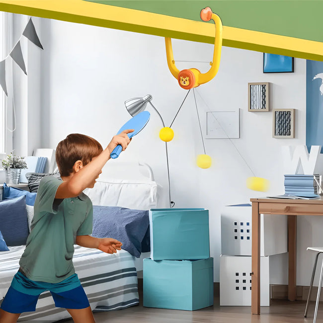 Lion Table Tennis Trainer - Hanging Indoor Ping Pong Practice Set for Kids Hover Image