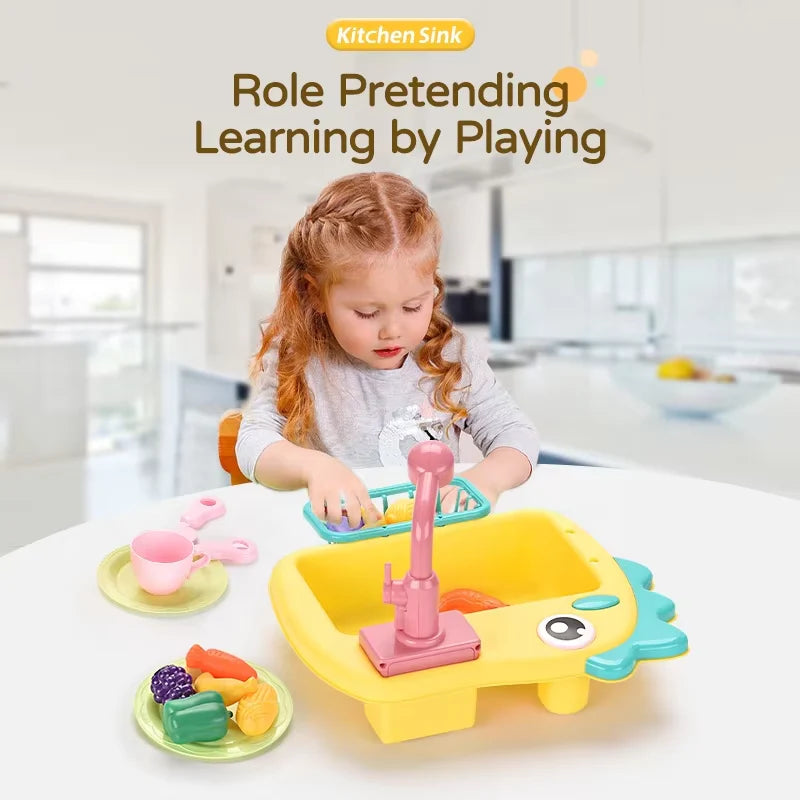 Dinosaur Kitchen Sink Playset - 2-in-1 Fishing Toy with Water Circulation