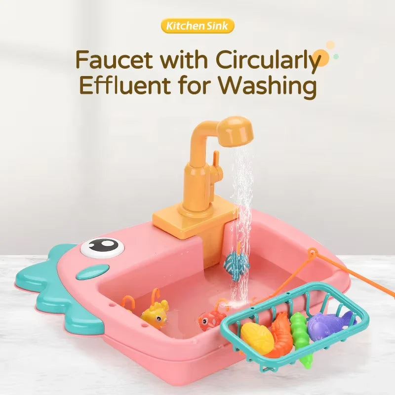 Dinosaur Kitchen Sink Playset - 2-in-1 Fishing Toy with Water Circulation