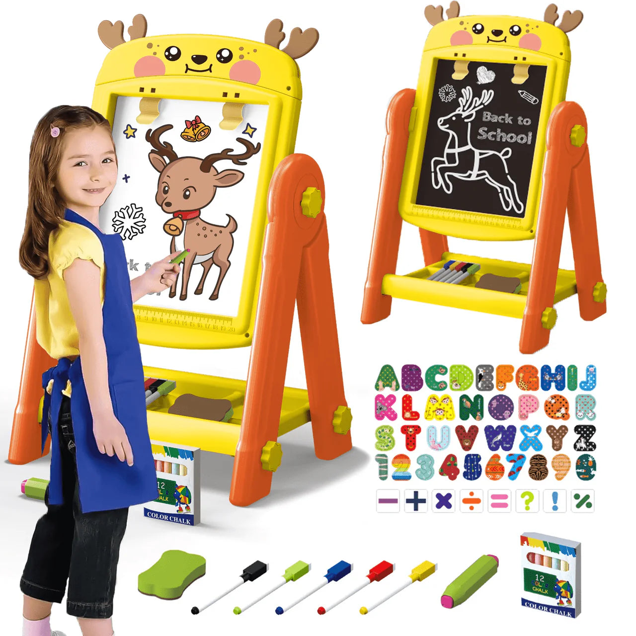 Deer-Shaped Magnetic Easel Board - 2-in-1 Whiteboard & Chalkboard for Kids