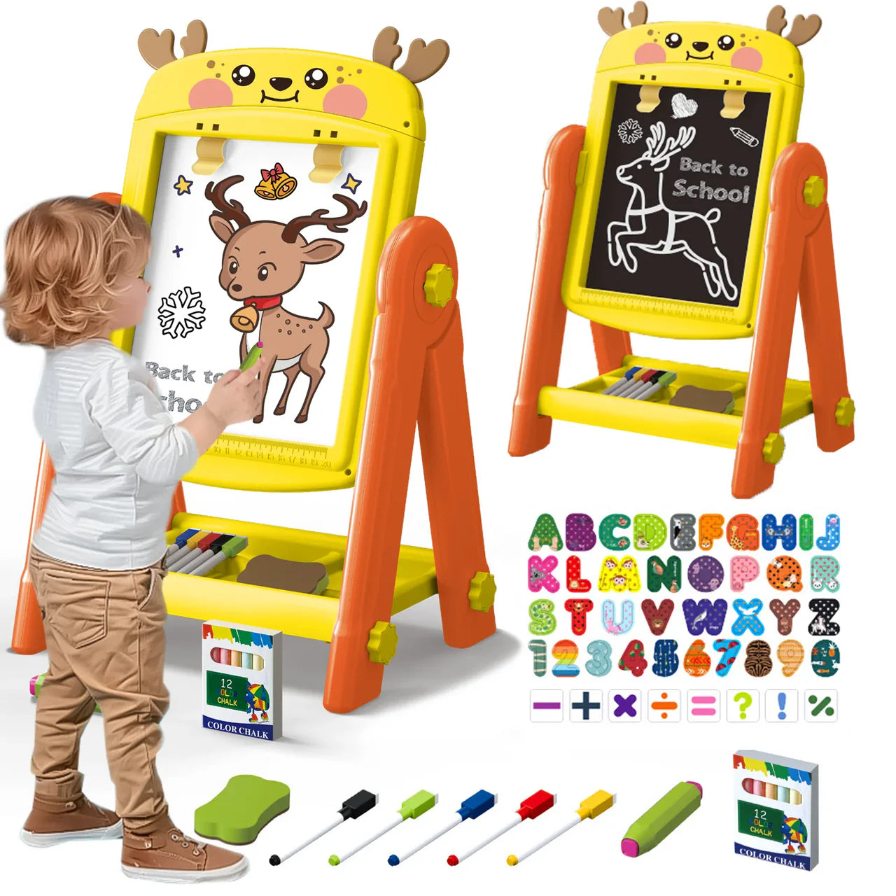 Deer-Shaped Magnetic Easel Board - 2-in-1 Whiteboard & Chalkboard for Kids