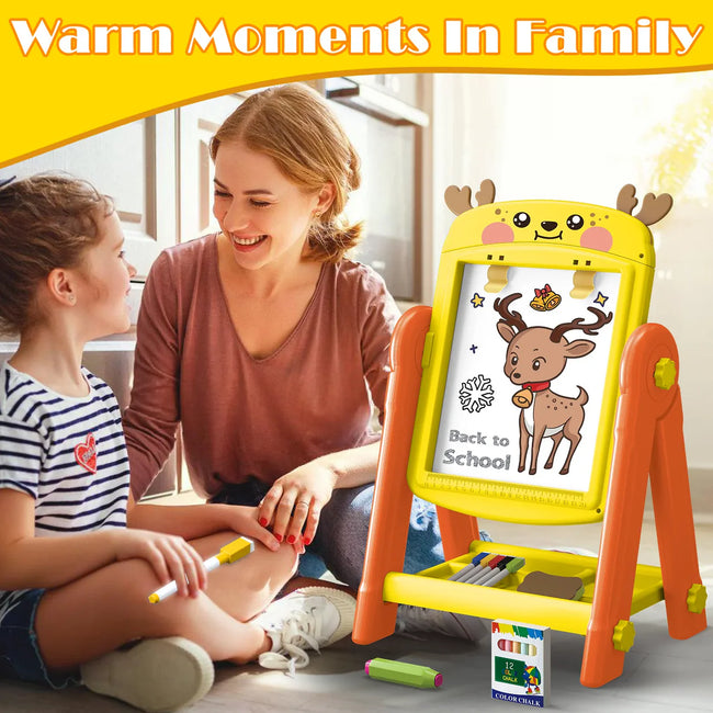 Deer-Shaped Magnetic Easel Board - 2-in-1 Whiteboard & Chalkboard for Kids Hover Image