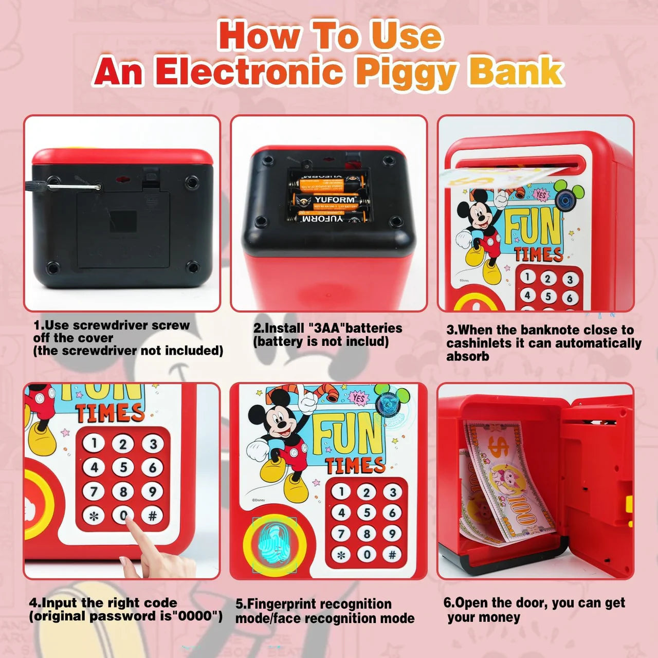 Mickey Mouse Piggy Bank - Kids Saving Money Box