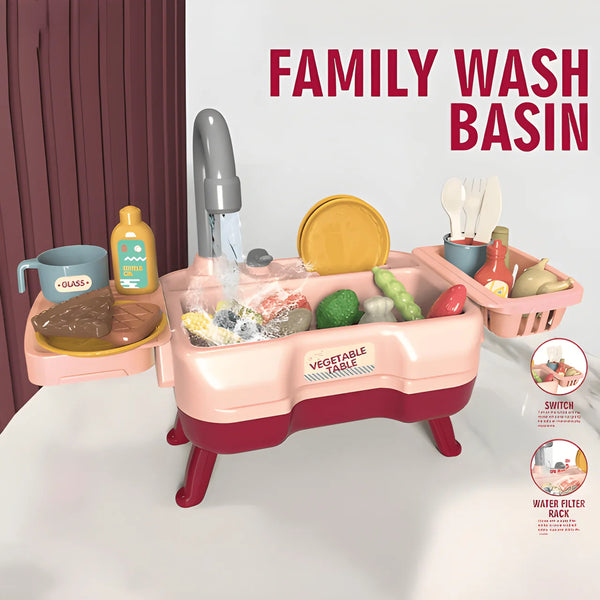 Kids Vegetable Washing Table - Pretend Play Kitchen Sink with Water Flow for Kids