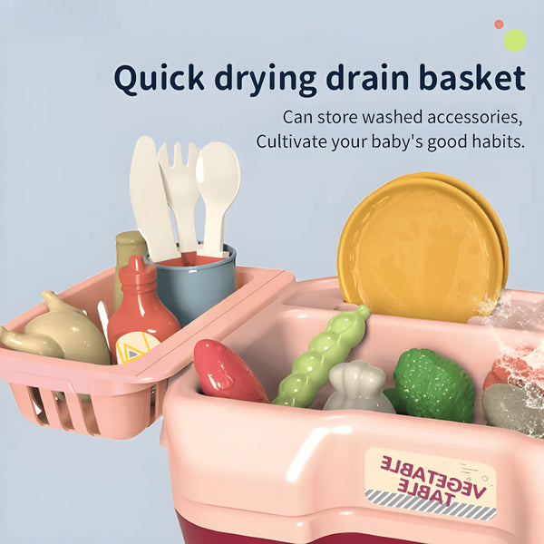 Kids Vegetable Washing Table - Pretend Play Kitchen Sink with Water Flow for Kids